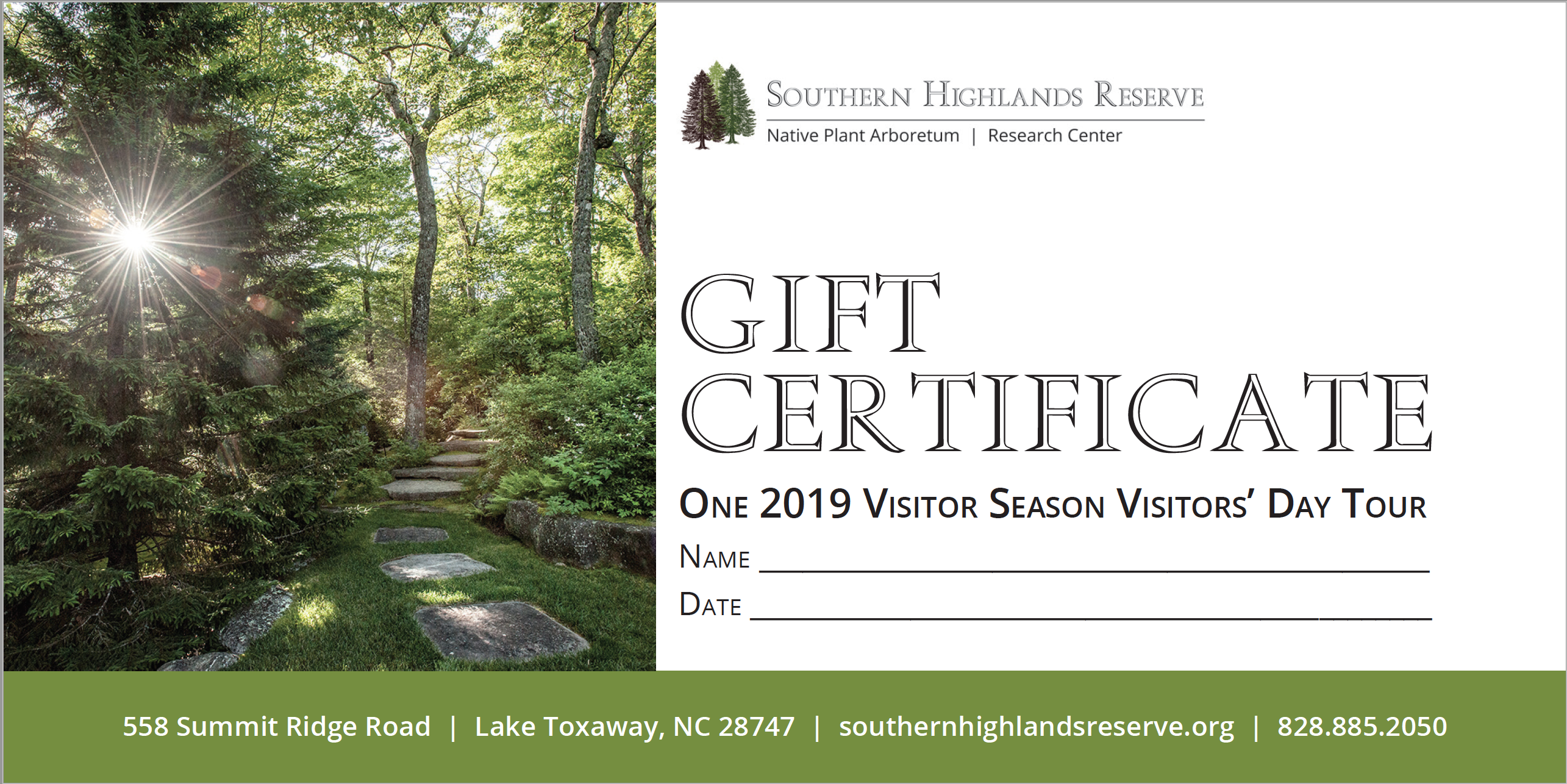 Southern Highlands Reserve Visitors Day Gift Certificate
